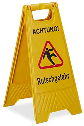 2 x Achtung Rutschgefahr Aufsteller, klappbar, Warnschild vor Glätte, beidseitig beschriftet, Hinweisschild, gelb