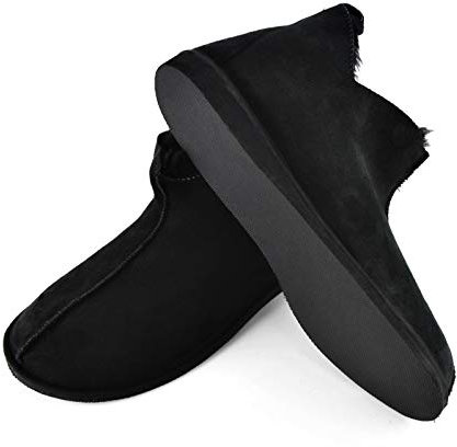 Moro-Design Lammfell Mokassin Hausschuhe Lederhausschuhe Hüttenschuhe Fellschuhe Schwarz (37)