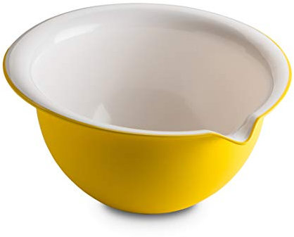 Omada Design Rührschüssel 2 L, Schüssel 25x23,5x13 cm aus Polypropylen und integrierten antimikrobiellen Mitteln eliminiert Bakterien und Pilze. Made in Italy, Linea Sanaliving, Weiß Gelb