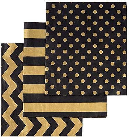 Ueerdand 105 Blatt Gold Schwarz Seidenpapier, Weihnachten Metallic Geschenkpapier Bulk für Neujahr Geschenktüten, Geburtstag, Abschlussfeier, DIY Versand Handwerk, 50,8 x 30,5 cm