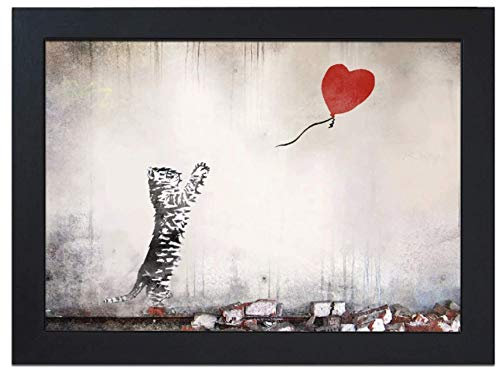 Gepolstertes Knietablett mit Katze und Ballon, Laptop-Tablett für Bett, Knietablett für das Fernseher, Abendessen, Knietablett zum Essen mit Kissen, handgefertigter Holzrahmen