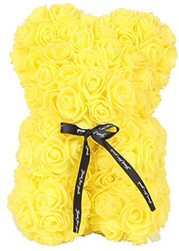 Boosns Rose Bear Teddy BearPreserved Rose Forever Flower, Anniversary,Wedding, Birthday,Mother's Day,Anniversary's (Yellow, 10 '')