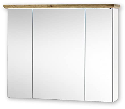 TOSKANA Spiegelschrank Bad mit LED-Beleuchtung in Artisan Eiche Optik, Weiß - Landhausstil Badezimmerspiegel Schrank mit viel Stauraum - 84 x 70 x 24 cm (B/H/T)