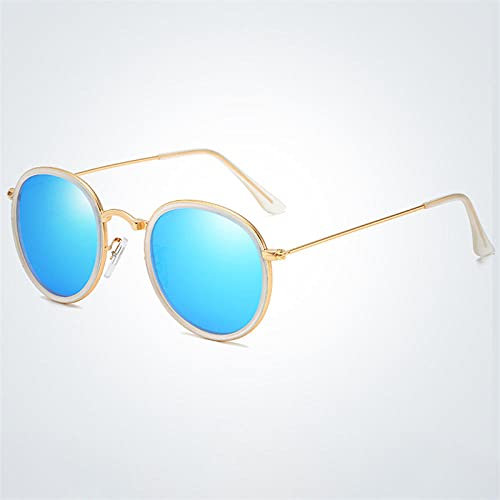 WQZYY&ASDCD Sonnenbrille Herren Damen Polarisierte Männer Shades Frauen Runde Männliche Brille Metallrahmen Brille Weiblich-Blau