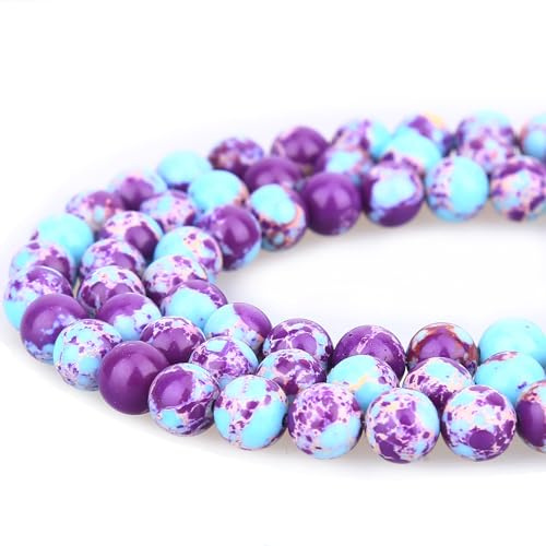 Lot de 37 perles rondes en jaspe impérial violet bleu 10 mm pour la fabrication de bijoux