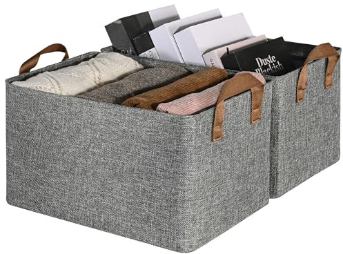 GRANNY SAYS Storage Boxes for Shelves, Pack of 2 Large Clothes Storage Boxes with Metal Frame, Wardrobe Storage Baskets for Clothes, Grey Fabric Storage Boxes, Foldable Storage Boxes for Wardrobe