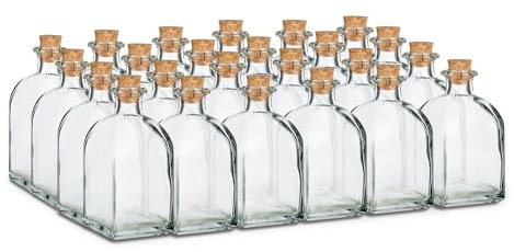 TIENDA EURASIA - Botella de Cristal Frasca - Pack 24 Frascos de Vidrio con Tapon de Corcho - Transparente - Disponible en Varias Medidas (125 ml / 24 uds)