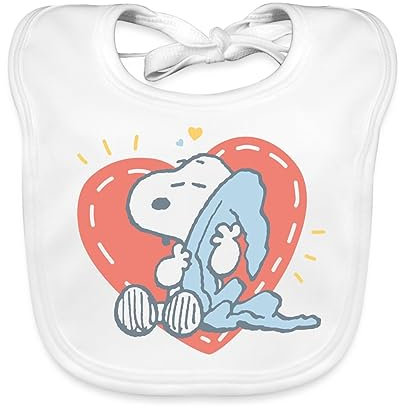 Spreadshirt Peanuts Snoopy Müde Herz Kuscheln Bio Baby Lätzchen Waschbar, One size, Weiß