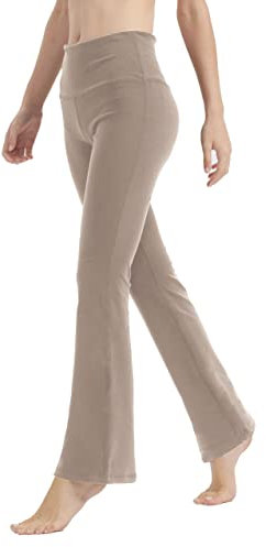 LaiEr Yogahose für Damen, Bauchkontrolle, Workout, Bootleg-Hose, hohe Taille, 4-Wege-Stretch-Hose mit Innentaschen(Light Brown,Medium)