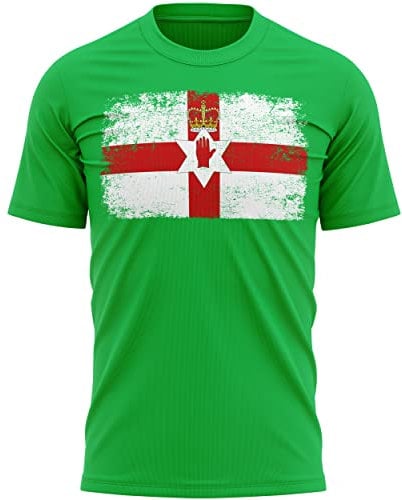 Northern Ireland Flag T Shirt, Distressed Irish Flag Gifts for Men, Football and Cricket Sport Supporters Tee, S, Irish Green