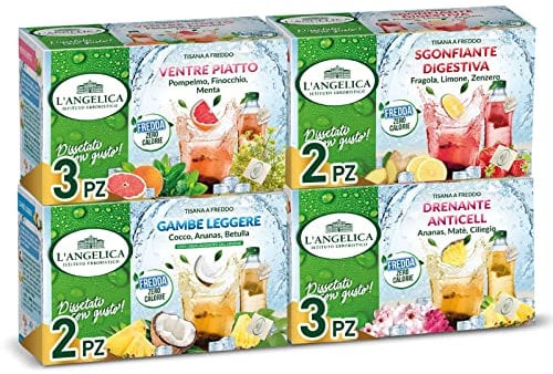 l'Angelica, 10 Astucci Assortiti di Tisane a Freddo, 3 x Tisana Drenante Anticell, 2 x Tisana Gambe Leggere, 2 x Tisana Sgonfiante Digestiva, 3 x Tisana Ventre Piatto, Ideali Contro il Gonfiore