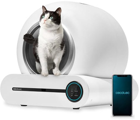 Cecotec Selbstreinigende Katzentoilette Pumba 8000 CleanKitty Smart. 18W, 9L Kapazität, Dreifaches Desodorierungssystem, WiFi-Steuerung und Display, Leise und Sicher mit Infrarotsensor