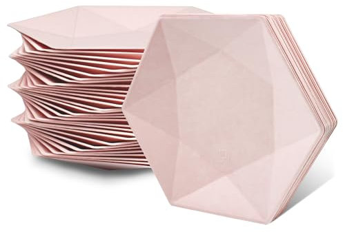 BangShou 30Pcs 8 inch Disposable Hexagon Salad Plates, Biodegradable Bagasse Cake Plates, Disposable Dessert Paper Platters for Birthday, Party, Picnic, Barbecue Wedding