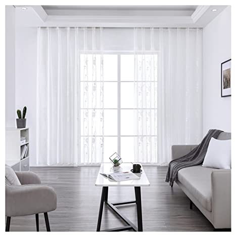 Aotiwe Gardinen Wohnzimmer Landhausstil, Scheibengardinen Weiß Stickerei Polyester 2 Stücke 137X244cm