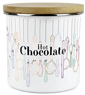 Purely Home Vintage Cutlery Hot Chocolate Storage Canister - White Metal Enamel Kitchen Food Storage Container