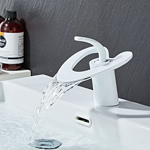 Grifo monomando para lavabo de cascada, color blanco, monomando monomando caliente y frío