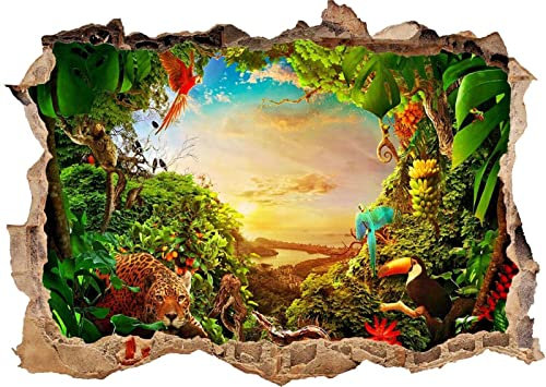 Wandaufkleber Jungle Animals Nursery Kids Room 3d Smashed Wall View Sticker Poster Mural 55x80cm
