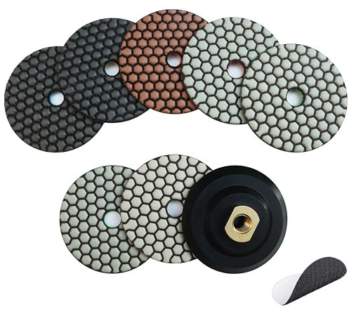 Waies 9 Packungen Diamant Trockene Polierscheiben Set, 4-Zoll-Pads für Granit Stein Beton Marmor Bodenschleifer oder Polierer, 50# -3000# mit M14 Backpad Kit