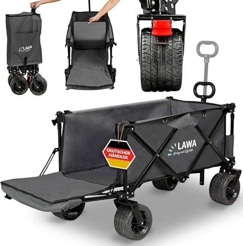 Faltbarer Bollerwagen mit Bremse 100kg ohne Dach 12kg Handwagen Faltwagen Gartenwagen Transportwagen faltbar klein Strandwagen Campingwagen klappbar breite Räder Leiterwagen (GRAU)