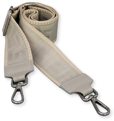 BRISE Taschengurt für Damen & Herren, 5cm Breiter Schultergurt, Verstellbarer 80-130 cm Taschenriemen aus Polyesterstoff und Leder, Stylischer Riemen mit 360 Drehbarer Kopf (Antic - Hellgrau)