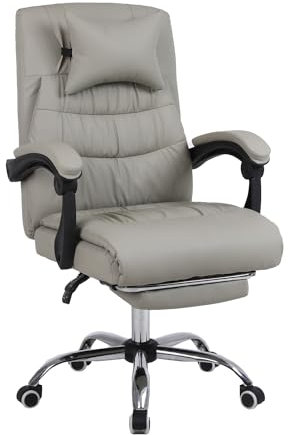 Panana Office Chair with Padded Armrest Head Pillow Reclining Chair Swivel Gaming Racing Chair (With Footrest, Light Grey)