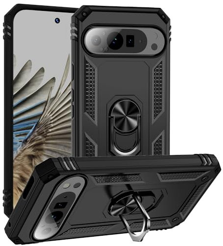 Wigento Für Google Pixel 9 Pro Armor Magnet Ring Cover Handy Hülle Tasche Cover Schwarz
