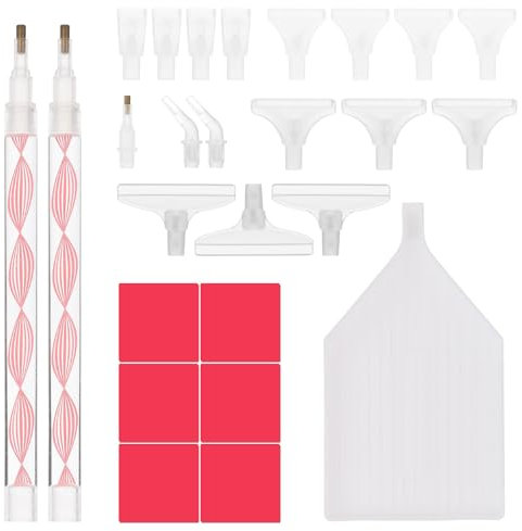 26pcs Diamond Pen Accessories Tools, Diamond Artidtic Drawing Painting Pen Kit with Pen Tips Tray Glue Clay Double-Ended Diamond DIY Art Accessories Pen Set for DIY Diamond Craft (Pink)