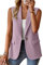 ALSOGO Blazer Damen Ärmellos Weste Sportlich Elegant Einfarbig Blazer Jacke Mantel Geschäft Büro Anzugjacke Revers Offene Vorderseite Freizeit Business Jacke mit Tasche Lila M