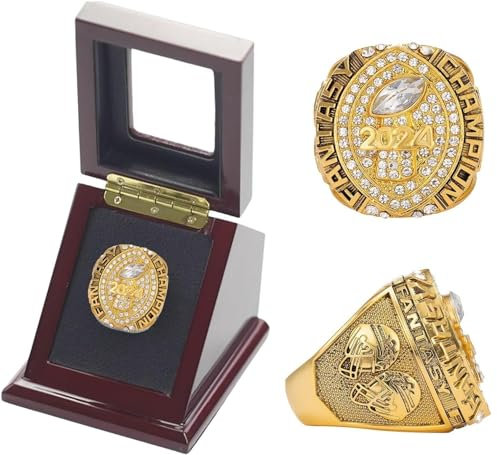 HYKJSHED 2024 Fantasy Football Ringe Meisterschaftsringe FFL Meisterschaftsringe Erinnerungsstücke Fan Geschenke Ring Display Boxen(Size:13)