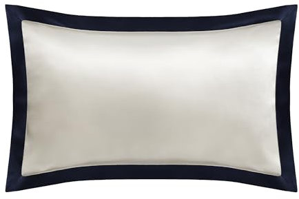 LILYSILK Reine 19MM Maulbeerseide Oxford Kissenbezüge mit Bordürenmuster Bett Kissenbezug mit Umschlagverschluss für Haare und Haut 1 Stück(Dunkel Blau,40×40cm)