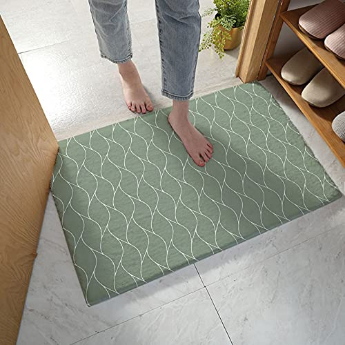 Door Mat Farmhouse Sage Green Geometric Pattern Entrance Rug Washable Front Door Mat Soft Floor Mat For Entryway Living Room Hallway 40X60Cm