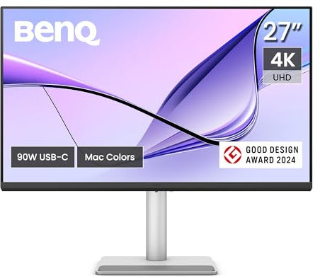 BenQ MA270U Monitor 4K 3840x2160 de 27 Pulgadas para MacBook® Pro/Air, Dual USB-C, Entrega de energía de 90 W, Coincidencia de Color Mac, concentrador USB, Control de Brillo y Volumen en Mac, Soporte