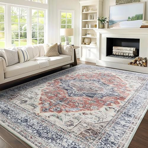 PONY DANCE Boho Teppich Schlafzimmer 160x230 cm Dünne und Weiche Kurzflor Teppich Waschbar in Waschmaschine rutschfest für Wohnzimmer/Esszimmer, Himmlische Antike