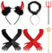 Hyran Schwarz Teufel Kostüm Accessoire, 6 Stück Haarreif Dreizack Set, Teufelshörner Haarreif Set, Teufelshörner Kostüm Set, Teufelshörner Stirnband, für Karneval, Karneval, Halloween