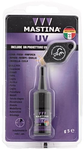 Mastina Colla UV Adesiva per Riparazioni - Set Completo con Proiettore UV - Ripara Plastica, Vetro, Metallo e Altro - Asciugatura Rapida e Trasparente, 5gr