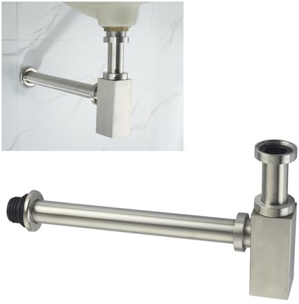 DEOLER Bathroom Sink Square Bottle P-Trap 1 1/4 Adjustable Basin Sink Waste Drain Trap Contemporary Basin Sink Bottle P Trap Decorative Wall Drainage, Brushed Nickel