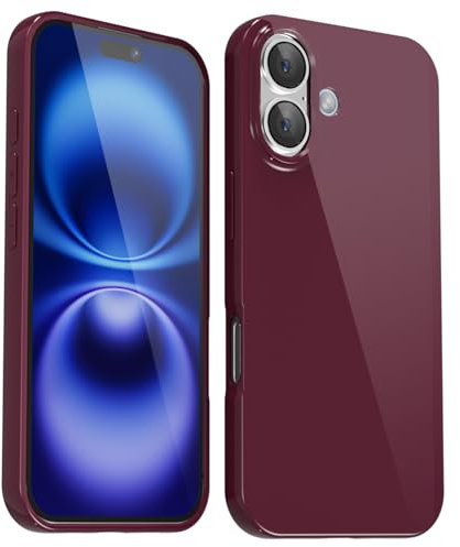 Svanove for iPhone 16 Case Silicone, Glossy Soft Rubber Gel Jelly Cute Protective Plastic Simple Plain Phone Case Cover for Women Girl, Slim Thin Flexible Shockproof TPU, Burgundy Wine