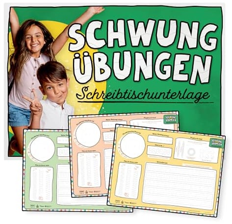 Schwungübungen Schreibtischunterlage – Lernhilfe, Stifthaltung, Übungen, Freude, Tischunterlage aus Papier zum Abreißen, DIN A3 (Grün)