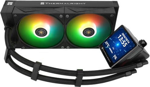 Thermalright Grand Vision 240 ARGB Black CPU Water Cooler with Double PWM Fans with 2150RPM,IPS LCD Screen with 480x480 Resolution,Liquid CPU Cooler for AM5 and LGA1700/1851,3.4-inch LCD Display