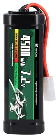 YUNIQUE GREEN-CLEAN-POWER - Batterie NiMH Rechargeable 7,2 V 4500 mAh avec raccord Tamiya et câble en Silicone - 6 cellules - Dimensions 137 x 45 x 25 mm - Puissance pour modèles RC