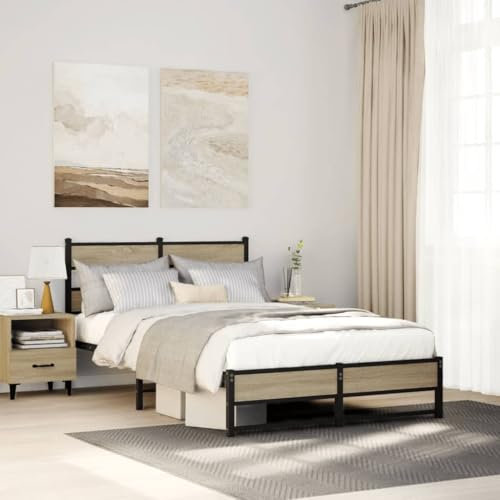 Rantry Bettgestell ohne Matratze aus Metall, Eiche Sonoma, 120 x 200 cm, Bettrahmen, Bettrahmen, Rahmen, modernes Bett, Struktur Wohnzimmer, Schlafzimmer, Möbel Modell 4017270
