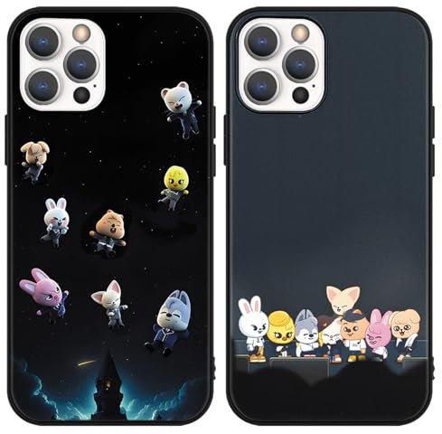 nurkorki 2 Stück Schwarz Handyhülle für iPhone 14 iPhone 13 Hülle 6,1,Kpop Stray Kids Skzoo Muster Design Aesthetic Schutzhülle für Mädchen Frauen Skz Fans Cover,Silikon TPU Stoßfest Case,Mode