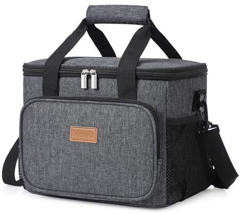 Lifewit 15L Kühltasche klein unterwegs, Isolierte Cooler Bag Lunchtasche faltbar für Herren und Damen, wasserdichte Thermotasche Umhänge für Essen, Bier, Medikamente, Arbeit, Strand, Reise, Dunkelgrau