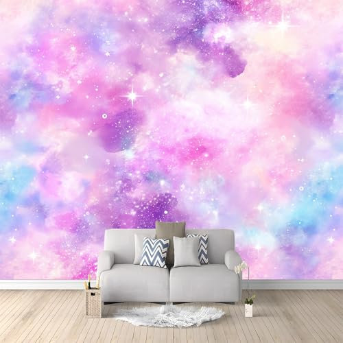 Photo Wallpaper Watercolor Galaxy Background Murals, Pink Wall Mural Photo Wallpaper, 200 x 140 cm Wallpaper Mural Wall Art for Living Room Bedroom Children's Room Corridor