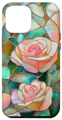 Coque pour iPhone 12 Pro Max Coque Téléphone Roses Faux Vitrail Élégante