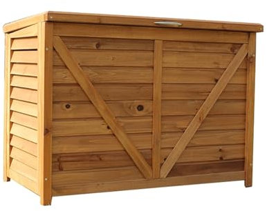 Auflagenbox Holz Garten Griff aus Edelstahl Gartenbox Wetterfest Outdoor Terrassenbox Große Speicherkapazität, Aufbewahrungsbox mit Deckel für Garten(100x53.5x72cm)