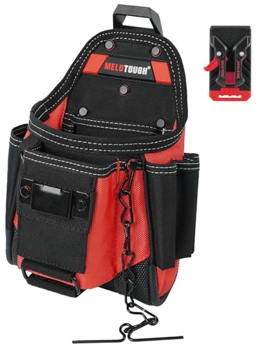 MELOTOUGH Small Electrician Tool Pouch Nail Screw Work Pocuh Tool Belt Pouch with Belt Clip Attachment Tradesman Tool Bag Pouch with Hammer Loop Electrician Tool Holster