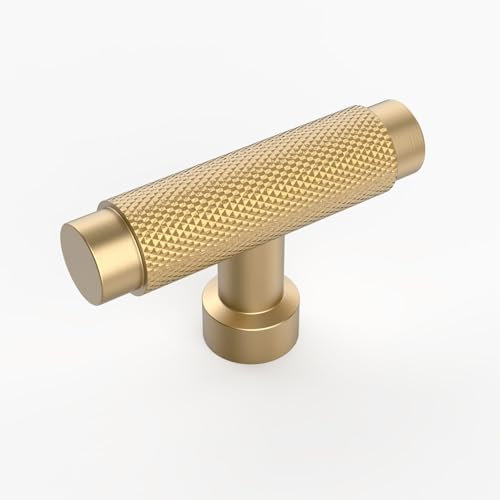 Amerdeco 10 Pack Champagne Bronze Knurled Cabinet Knobs 2 Inch Length Single Hole T Bar Champagne Bronze Kitchen Cabinet Knob Knurled Cabinet Pulls for Drawer Dresser Cupboard AM003