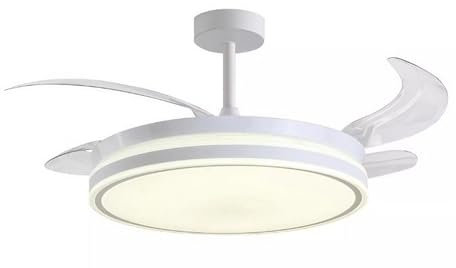 Milectric Ventilador de techo con luz LED | motor DC | 4 aspas retráctiles | luz regulable y 3 tonalidades | 6 velocidades | control remoto | temporizador | silencioso | bajo consumo (Blanco LW)