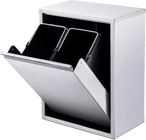 Commercial Waste Receptacle Embedded Trash Bin, Stainless Steel Tilt Out Trash Cabinet Hidden Trash Can, Wall-mounted Waste Bin Recycling Cabinet, Bathroom Waste Container Kitchen Trash Can C(Size:8L)